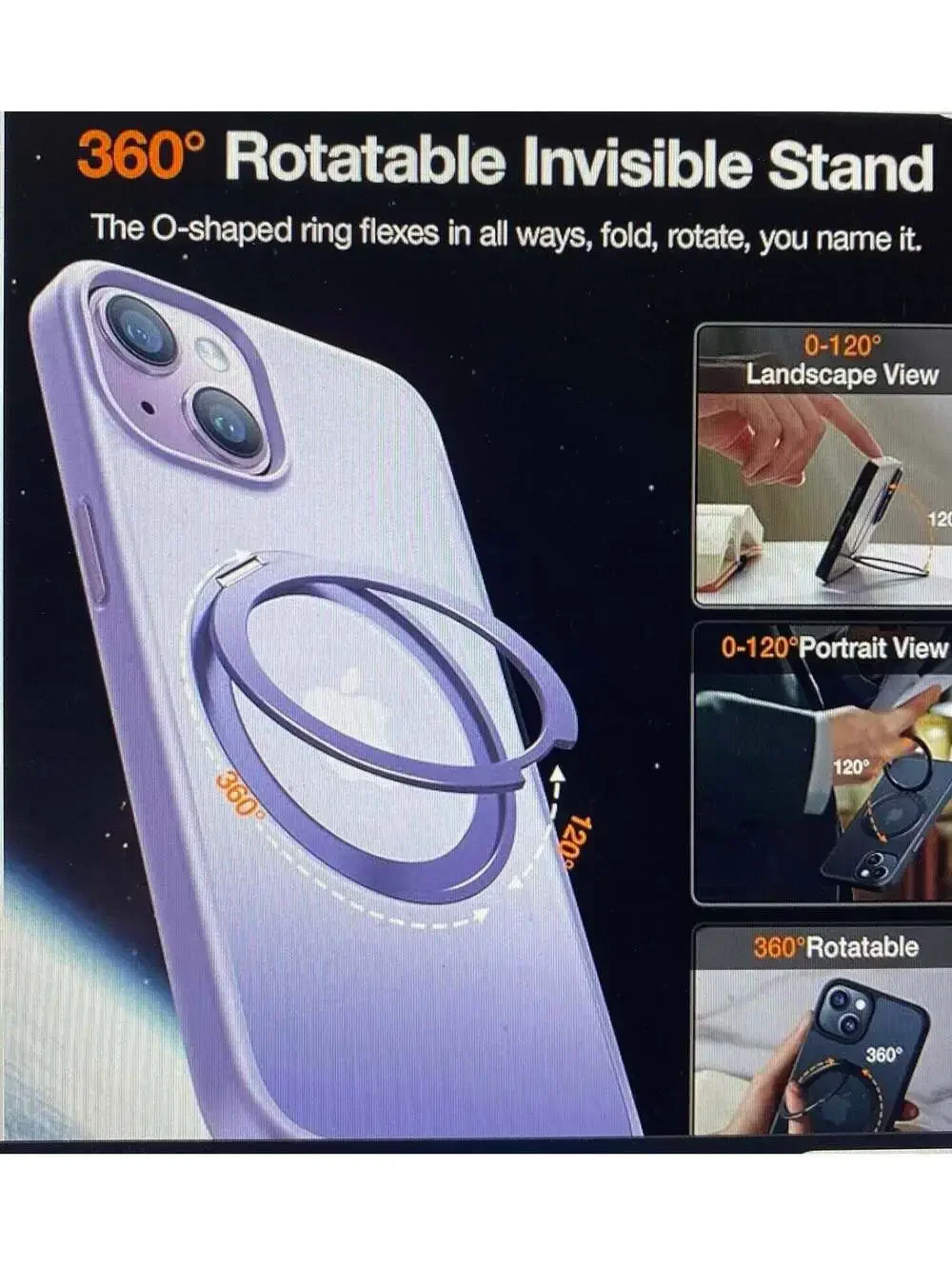 Torras 360 Degree Rotatable Magnetic Phone Grip Case for iPhone 13/14 Purple
